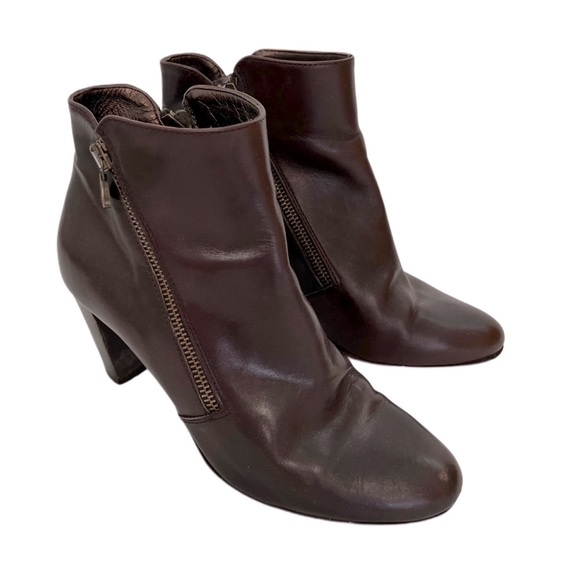 AGL Classic Brown Genuine Leather Ankle Boots Rounded Toe Heel 38.5 8.5 - Picture 1 of 13